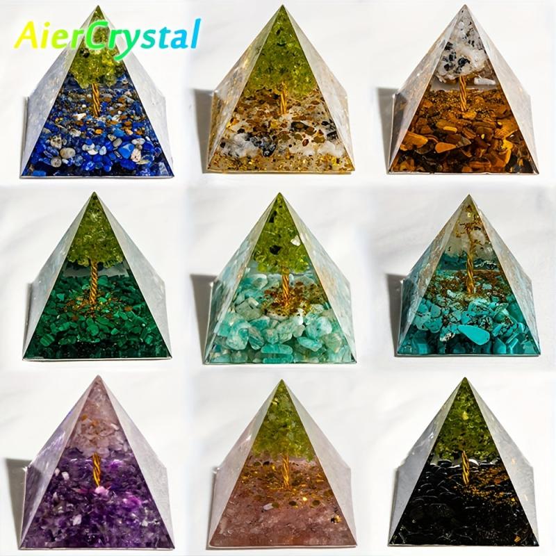 Tree Of Life Pyramid Energy Generator Orgone Amethyst Peridot Healing Crystal
