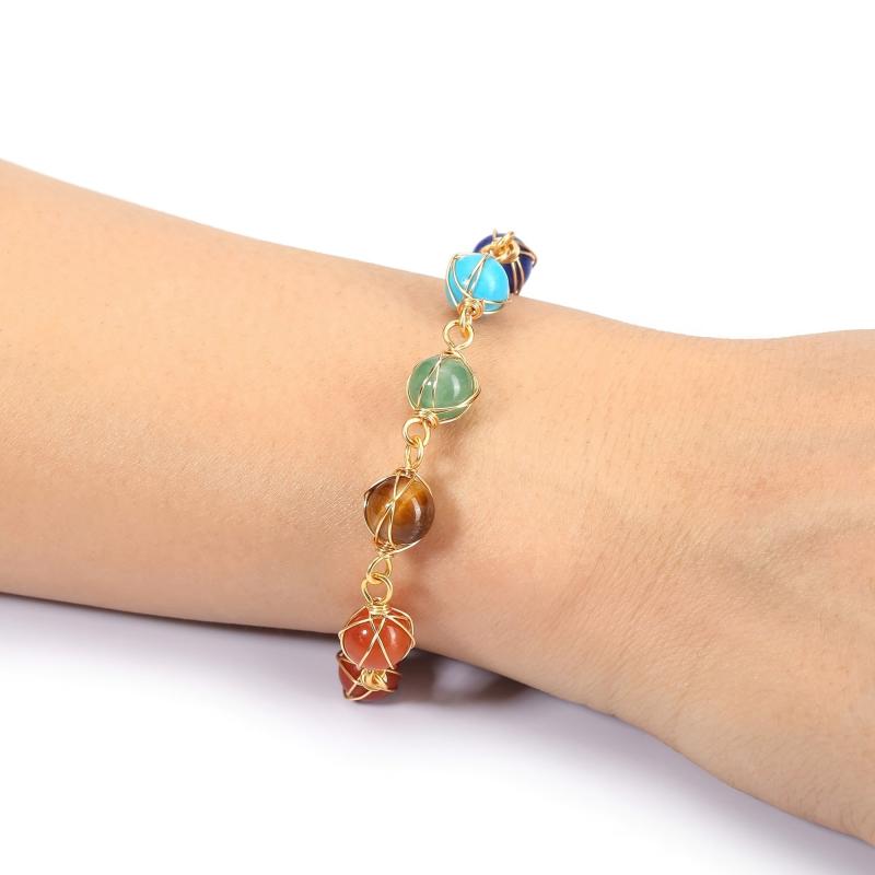 7 Chakra Stones Bracelets Adjustable Reiki Healing Crystal Ankle Bracelet