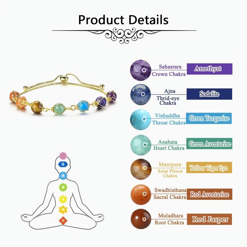 7 Chakra Stones Bracelets Adjustable Reiki Healing Crystal Ankle Bracelet