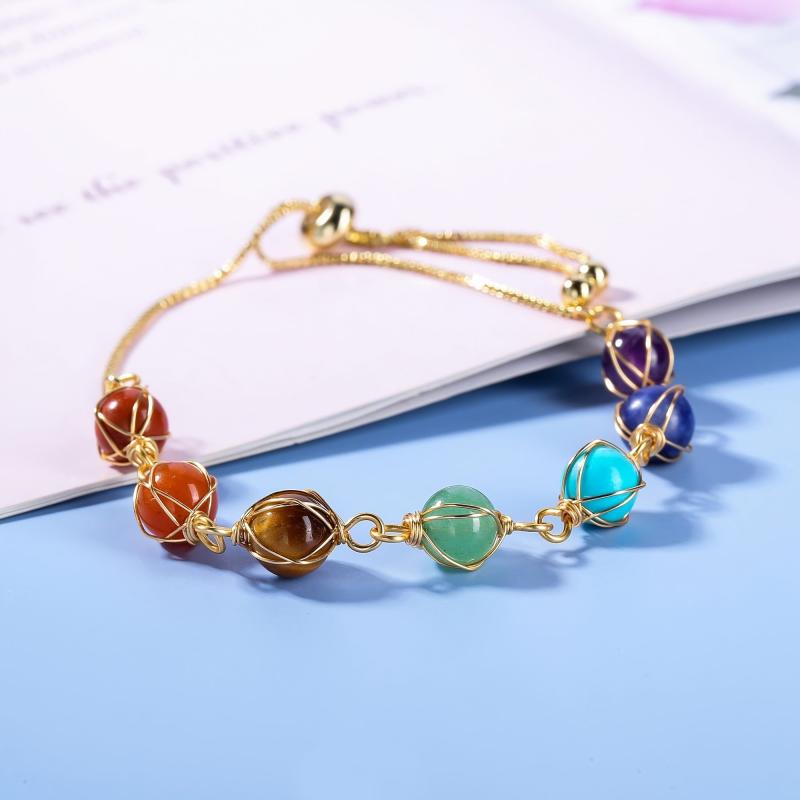 7 Chakra Stones Bracelets Adjustable Reiki Healing Crystal Ankle Bracelet