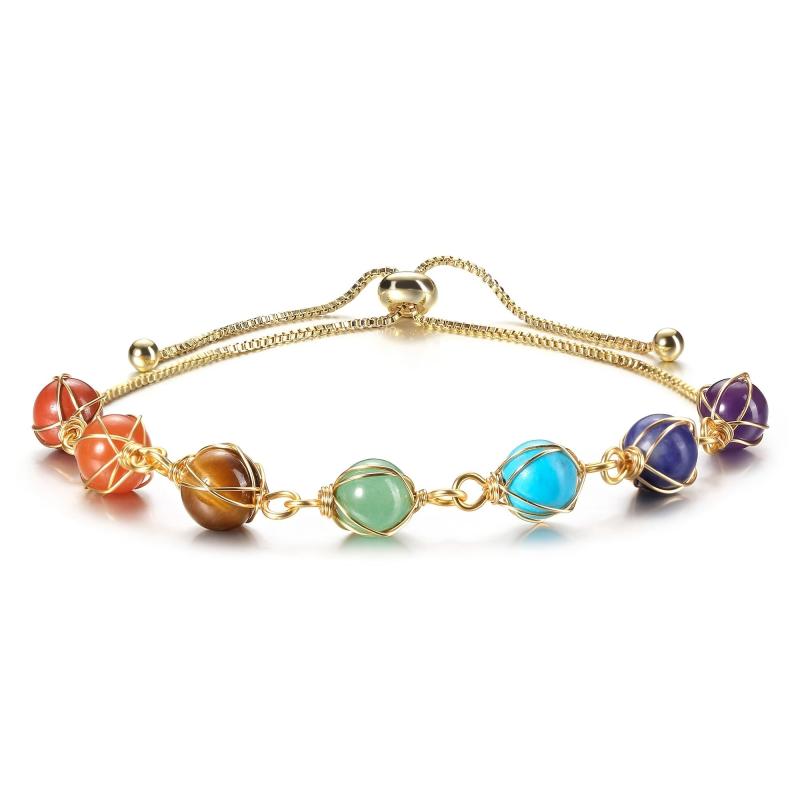 7 Chakra Stones Bracelets Adjustable Reiki Healing Crystal Ankle Bracelet