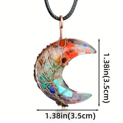 7 Chakra Healing Crystal Necklace Tree Life Wire Wrapped Pendant Necklaces