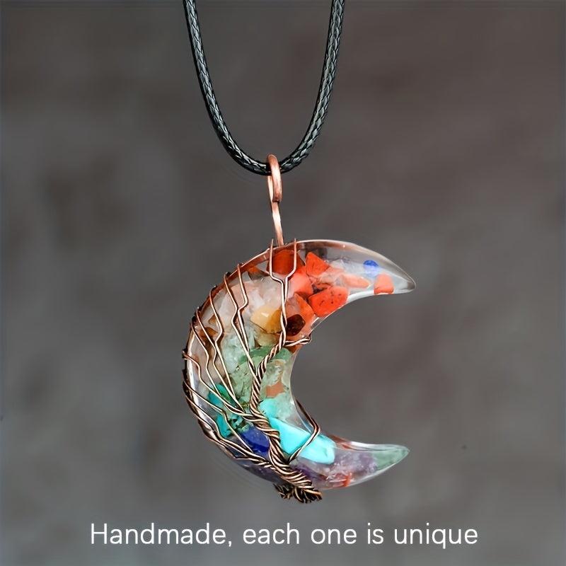 7 Chakra Healing Crystal Necklace Tree Life Wire Wrapped Pendant Necklaces