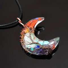 7 Chakra Healing Crystal Necklace Tree Life Wire Wrapped Pendant Necklaces