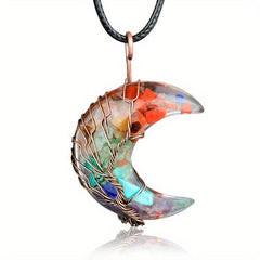 7 Chakra Healing Crystal Necklace Tree Life Wire Wrapped Pendant Necklaces