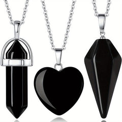 3Pcs Lapis Lazuli Crystal Stone Necklaces Set Real Crystal Quartz Pendant