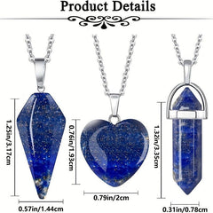 3Pcs Lapis Lazuli Crystal Stone Necklaces Set Real Crystal Quartz Pendant