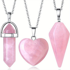 3Pcs Lapis Lazuli Crystal Stone Necklaces Set Real Crystal Quartz Pendant