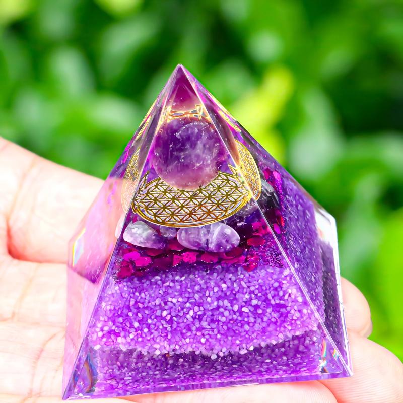 Amethyst Pyramid Energy Generator Chakra Meditation Healing Crystals