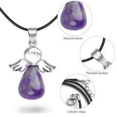Angel Pendant Necklace with Natural Crystal Stone Pendulum