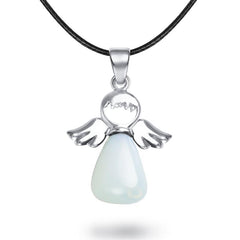 Angel Pendant Necklace with Natural Crystal Stone Pendulum