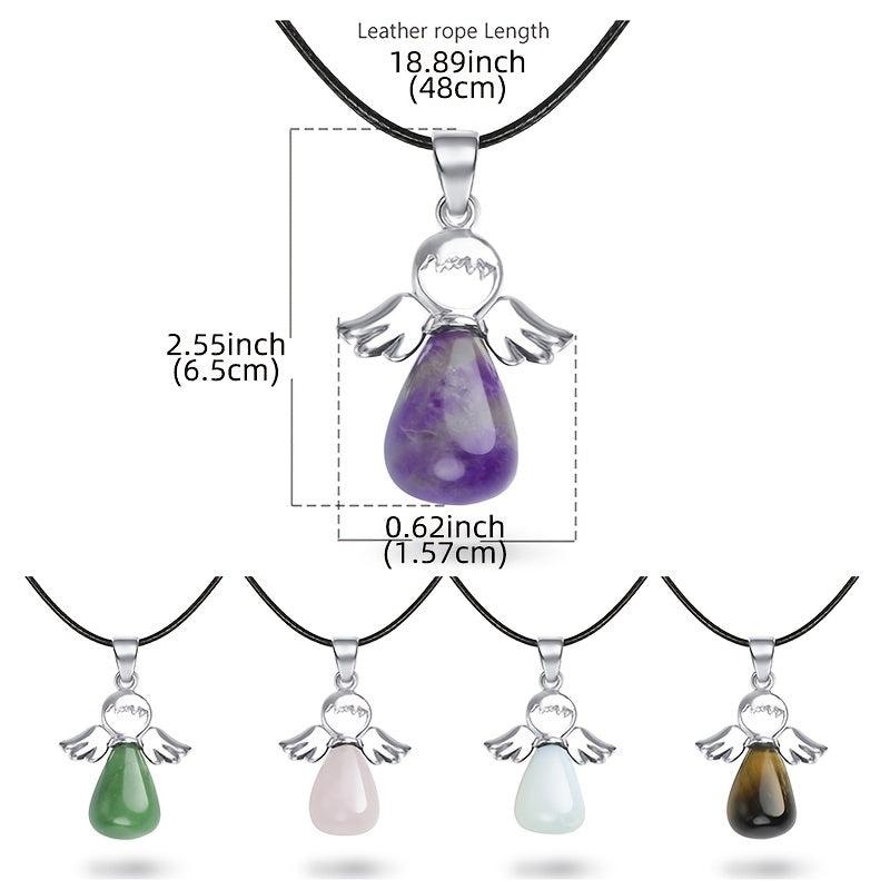 Angel Pendant Necklace with Natural Crystal Stone Pendulum