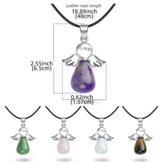 Angel Pendant Necklace with Natural Crystal Stone Pendulum