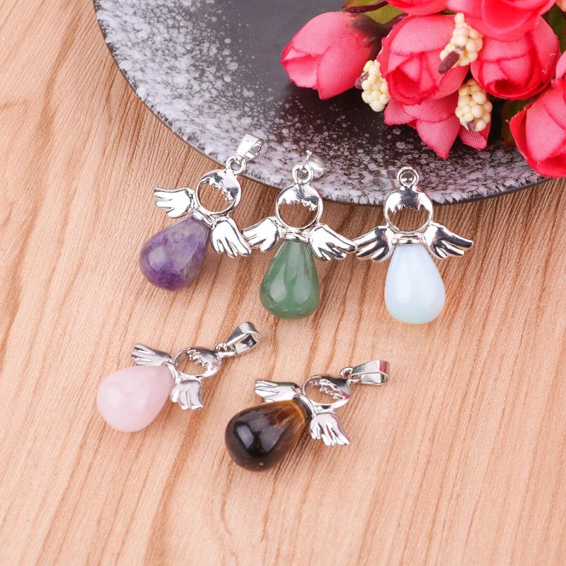 Angel Pendant Necklace with Natural Crystal Stone Pendulum