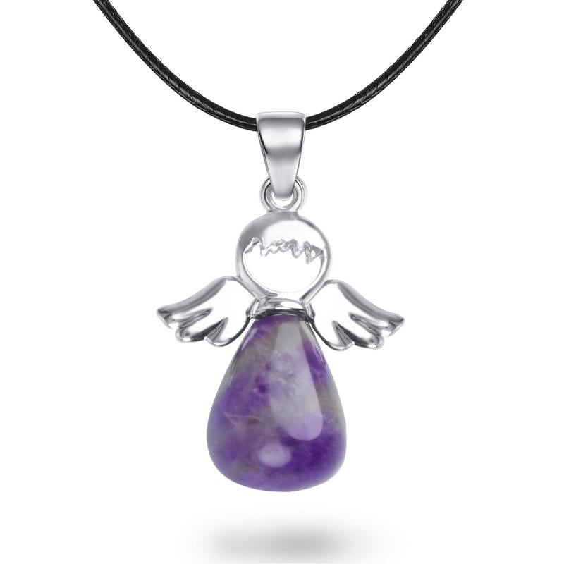 Angel Pendant Necklace with Natural Crystal Stone Pendulum