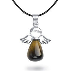 Angel Pendant Necklace with Natural Crystal Stone Pendulum