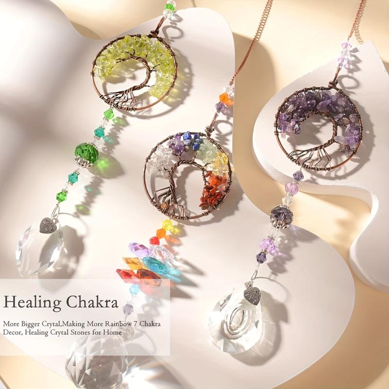 3pcs Tree Of Life Sun Catcher Crystals Hanging Indoor Window Car Charms