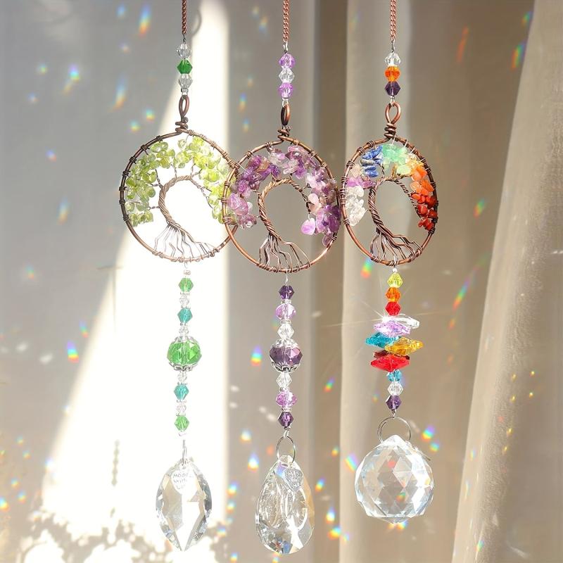 3pcs Tree Of Life Sun Catcher Crystals Hanging Indoor Window Car Charms
