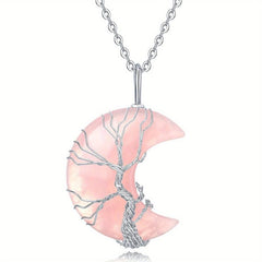 Healing Crystal Necklace Tree Of Life Wire Wrapped Amethyst Crescent Moon