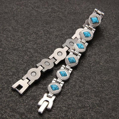 Stainless Steel Natural Turquoise Magnetic Bracelet 3500 Gauss