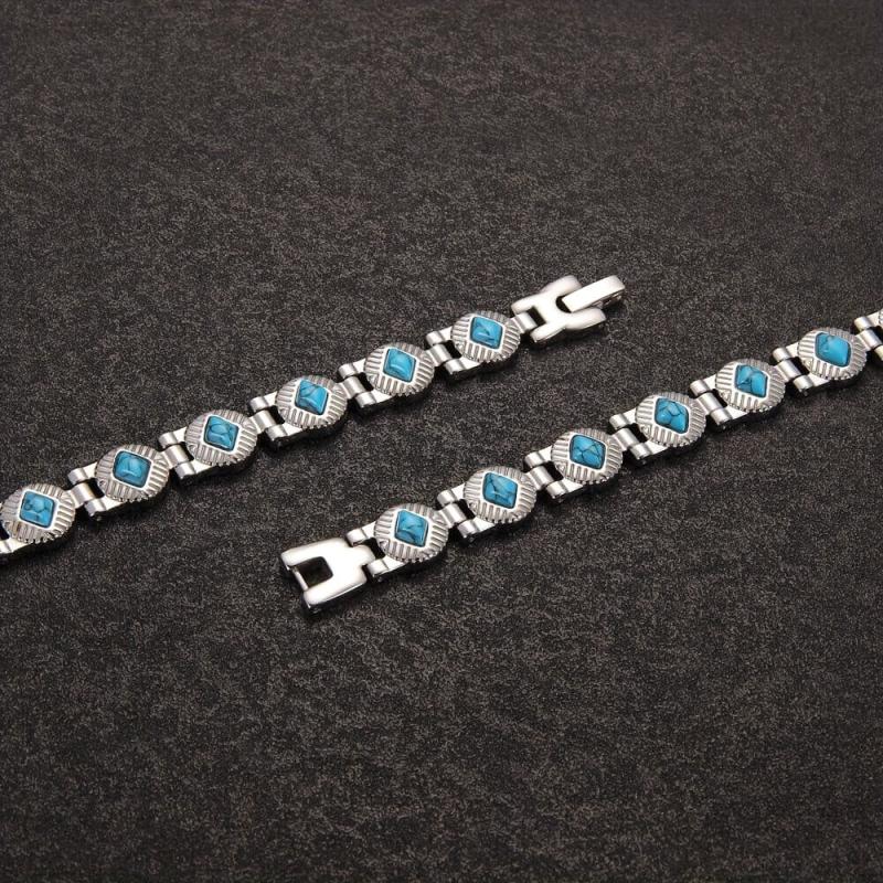 Stainless Steel Natural Turquoise Magnetic Bracelet 3500 Gauss