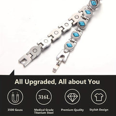 Stainless Steel Natural Turquoise Magnetic Bracelet 3500 Gauss