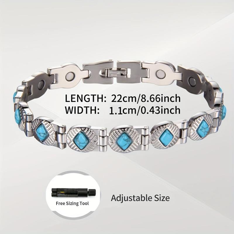 Stainless Steel Natural Turquoise Magnetic Bracelet 3500 Gauss
