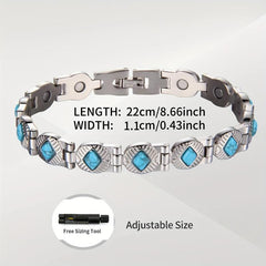 Stainless Steel Natural Turquoise Magnetic Bracelet 3500 Gauss