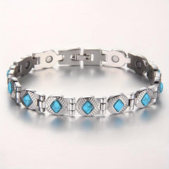Stainless Steel Natural Turquoise Magnetic Bracelet 3500 Gauss