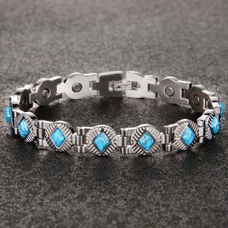 Stainless Steel Natural Turquoise Magnetic Bracelet 3500 Gauss