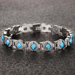 Stainless Steel Natural Turquoise Magnetic Bracelet 3500 Gauss