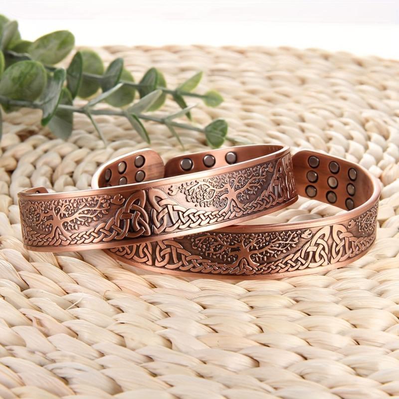 Pure Copper Magnetic Bracelet Life Of The Tree Carving Cuff Bangle