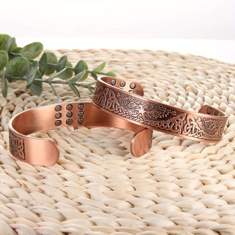 Pure Copper Magnetic Bracelet Life Of The Tree Carving Cuff Bangle
