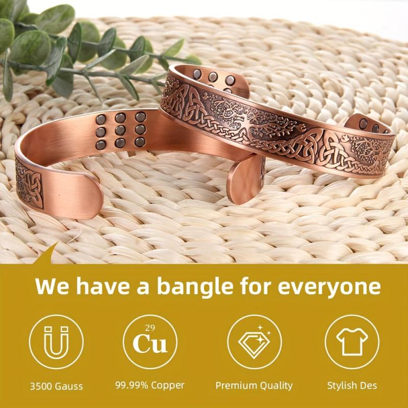 Pure Copper Magnetic Bracelet Life Of The Tree Carving Cuff Bangle