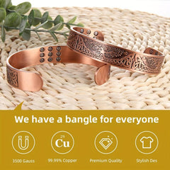 Pure Copper Magnetic Bracelet Life Of The Tree Carving Cuff Bangle