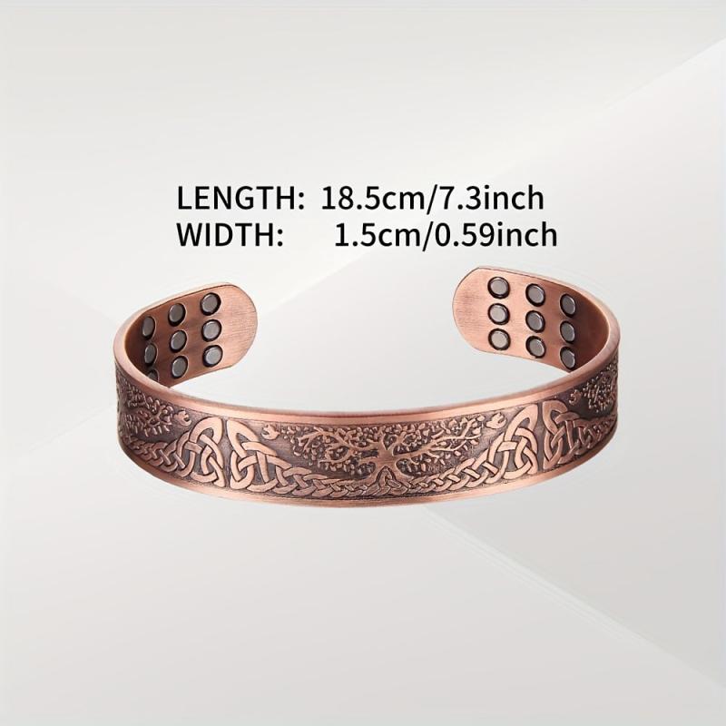 Pure Copper Magnetic Bracelet Life Of The Tree Carving Cuff Bangle