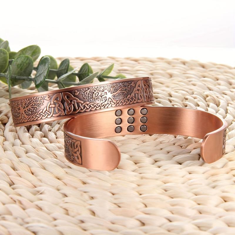 Pure Copper Magnetic Bracelet Life Of The Tree Carving Cuff Bangle