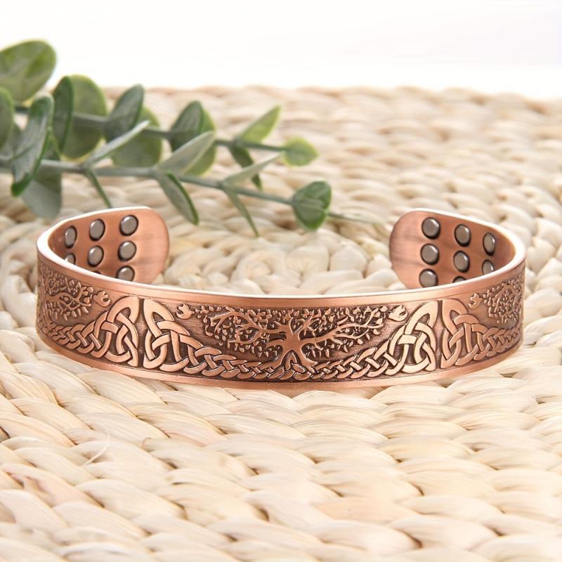 Pure Copper Magnetic Bracelet Life Of The Tree Carving Cuff Bangle