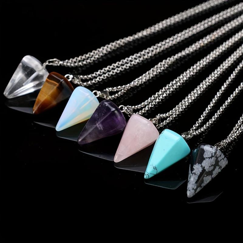 Hexagon Cone Crystal Necklace Reiki Chakra Pendulum