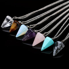 Hexagon Cone Crystal Necklace Reiki Chakra Pendulum