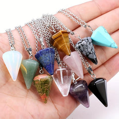 Hexagon Cone Crystal Necklace Reiki Chakra Pendulum