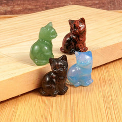 3.0cm Healing Crystal Carved Sloping Cat Various Materials Crystal Carving