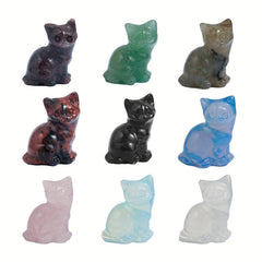 3.0cm Healing Crystal Carved Sloping Cat Various Materials Crystal Carving