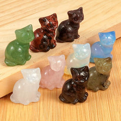 3.0cm Healing Crystal Carved Sloping Cat Various Materials Crystal Carving
