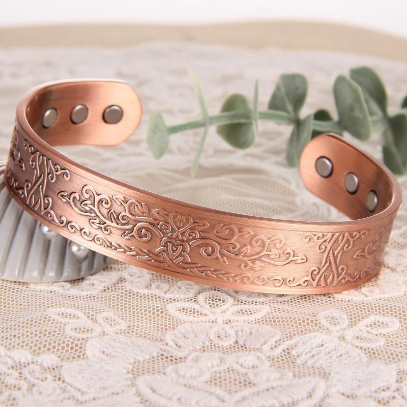 Copper Magnetic Bracelet Tree Of Love Cuff Bangle 6 Magnets Jewelry Gift