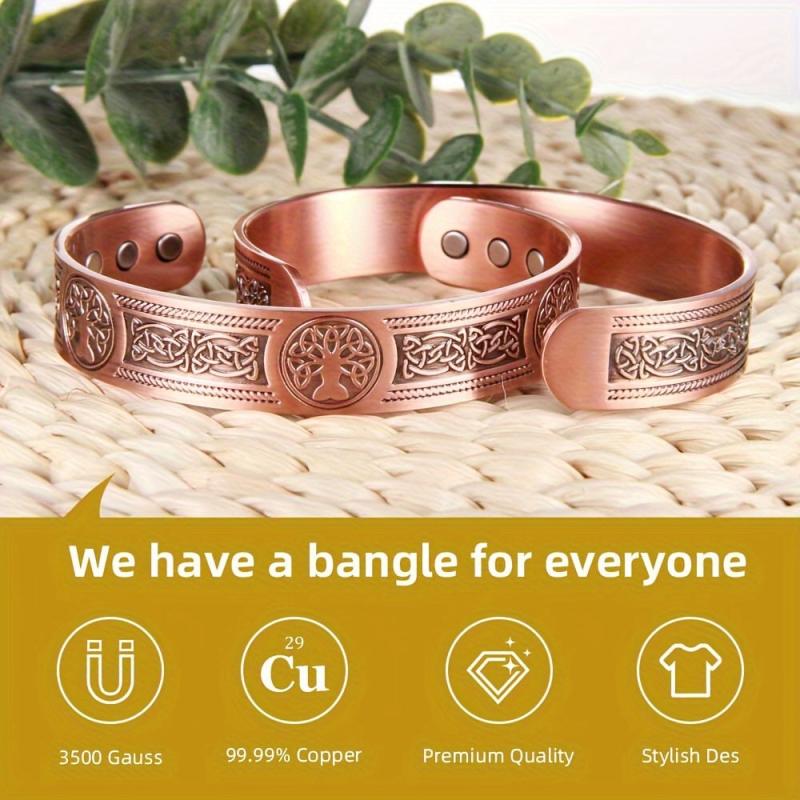 Copper Bracelet For Men with Magnetic Therapy 3500 Gauss Pure Copper Cuff Bangle