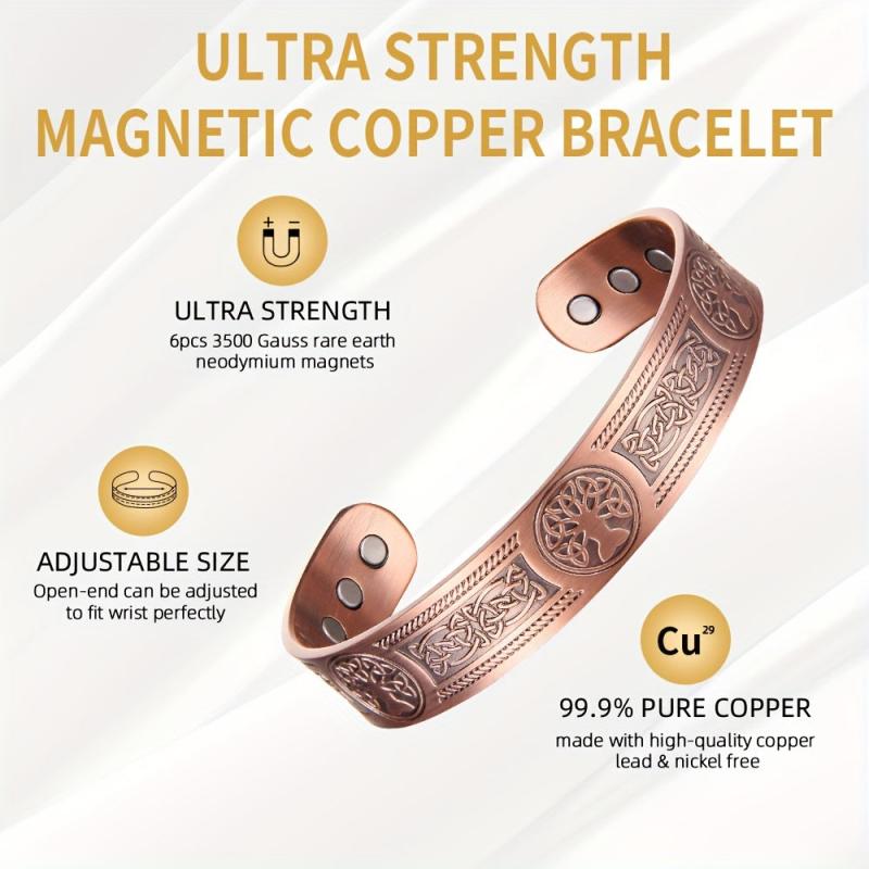 Copper Bracelet Men Wide Magnetic 3500 Gauss Adjustable