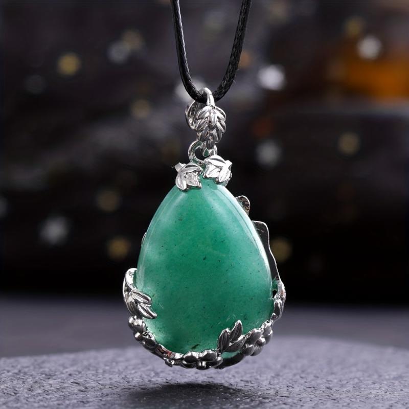 Natural Stone Pendant Rose Water Drop Healing Crystal Necklace DIY Jewelry
