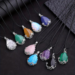 Natural Stone Pendant Rose Water Drop Healing Crystal Necklace DIY Jewelry