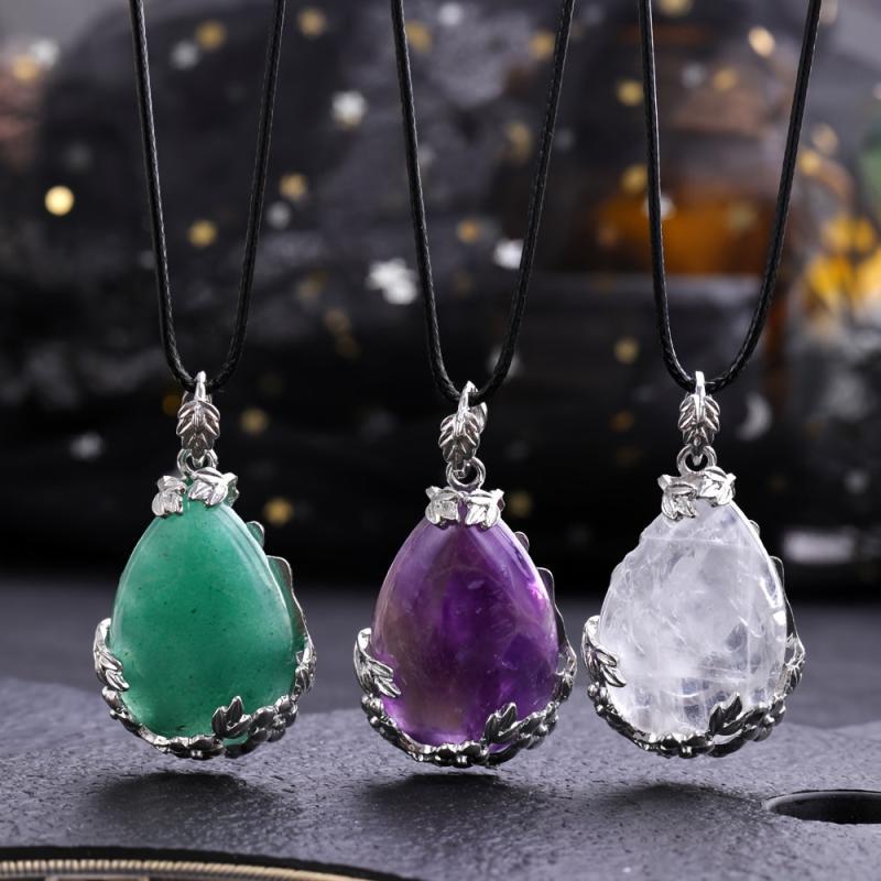 Natural Stone Pendant Rose Water Drop Healing Crystal Necklace DIY Jewelry